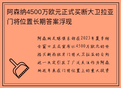 阿森纳4500万欧元正式买断大卫拉亚门将位置长期答案浮现